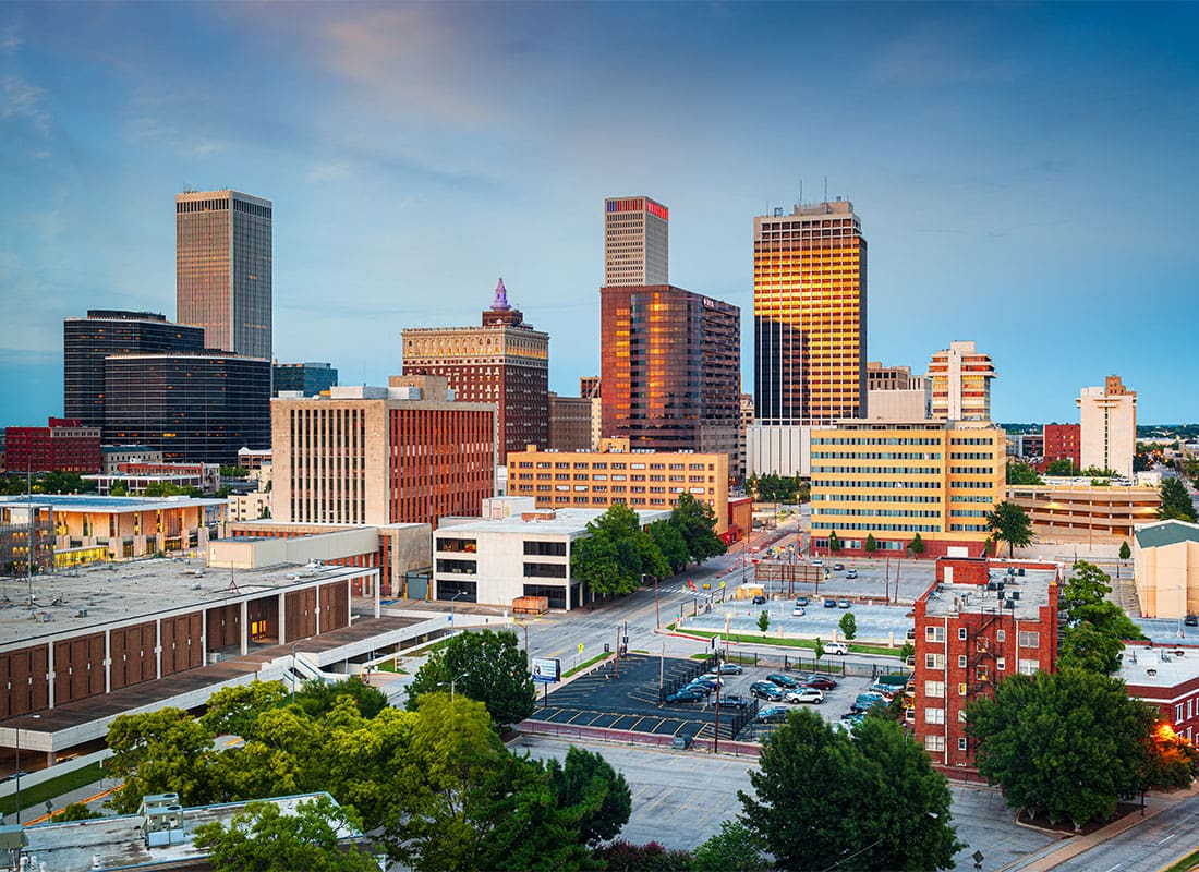 Tulsa, OK - Lovely Tulsa, Oklahoma, USA at Twilight Over Looking the Big City